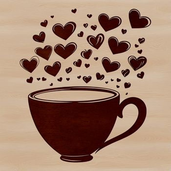 An SVG vector graphic illustration of a coffee cup with decorative heart motifs.