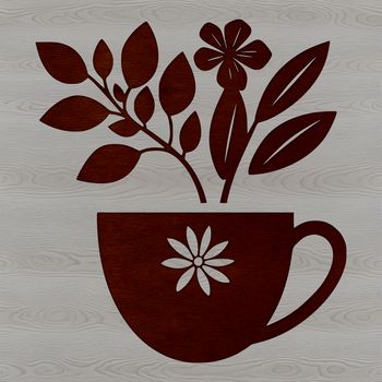 A simple illustration of a cup with floral patterns.