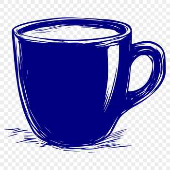 A simple digital illustration of a standard-sized coffee cup with a handle.
