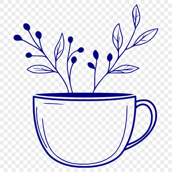 A simple illustration of a coffee cup with a floral design.