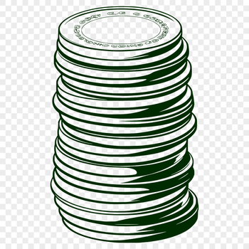 Illustrated set of vector coins with detailed designs in various styles.