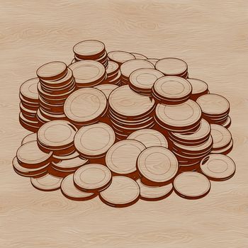 SVG graphic of stacked coins in different currencies.