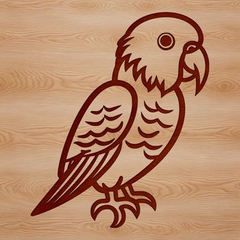 A simple line drawing of a cute parrot perched on a branch.
