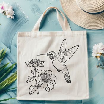 An SVG vector art design featuring a small bird with iridescent feathers in motion.