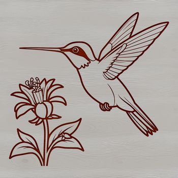 A colorful hummingbird perched on a bright floral branch, illustrated in vector art.