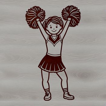 An illustration of a young girl in a cheerleading uniform, emphasizing the sporty theme.