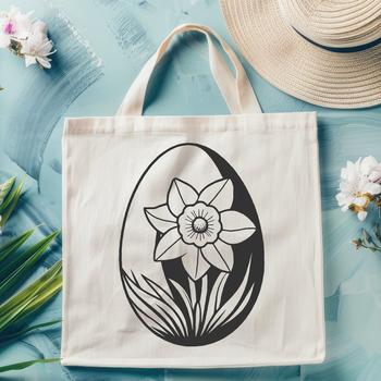 A colorful hand-drawn Easter egg with a daffodil design.
