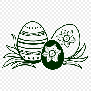 A hand-drawn illustration of a decorative Easter egg with spring flowers.