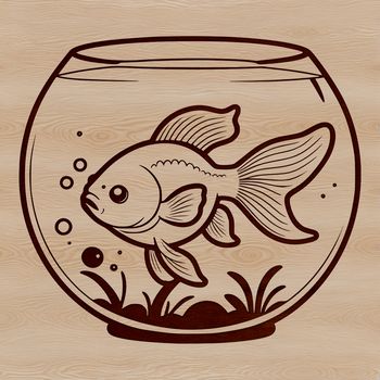 A colorful goldfish swimming in a small aquatic environment, suitable as clip art for various designs.