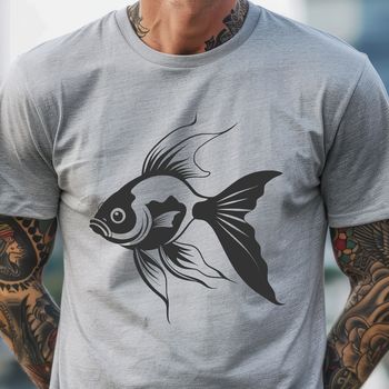 A colorful illustration of a goldfish in profile view.