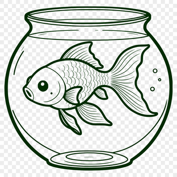 A colorful aquatic animal swimming in a transparent fish bowl, created as a digital vector graphic.