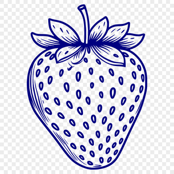 A detailed illustration of a fresh strawberry with green leaves, suitable for digital design projects.