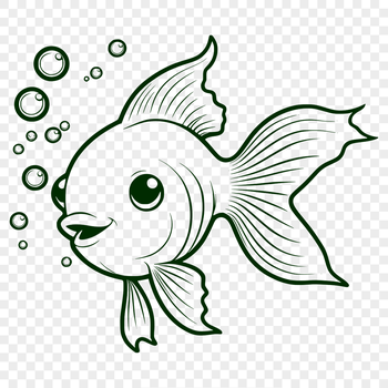 A goldfish swimming in water, depicted as a simple line art illustration.