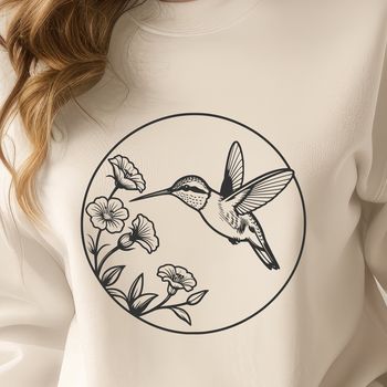 A colorful hummingbird perched on a flower, depicted in a detailed vector illustration.