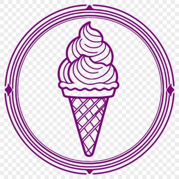 A digital illustration of a colorful ice cream cone with swirled flavors and toppings.