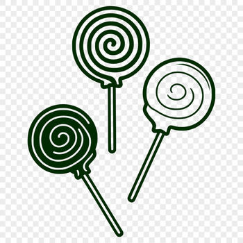 A vector graphic design featuring a stylized lollipop icon with bold lines and bright colors.