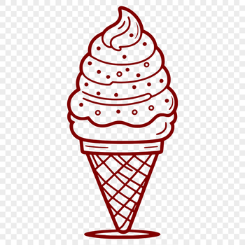 A colorful illustration of a cone-shaped dessert topped with a scoop of creamy ice cream.
