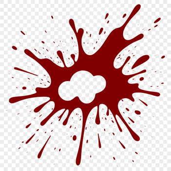 A stylized illustration of a splat shape in various colors and textures.