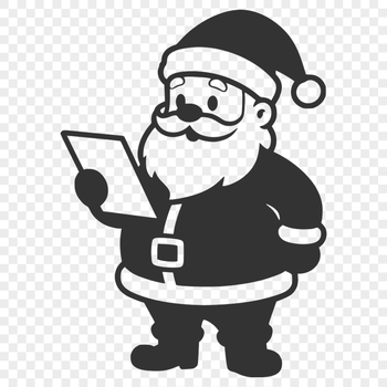 Jolly old man in red suit with white beard, holding sack and wearing hat, suitable for Christmas decorations or designs.