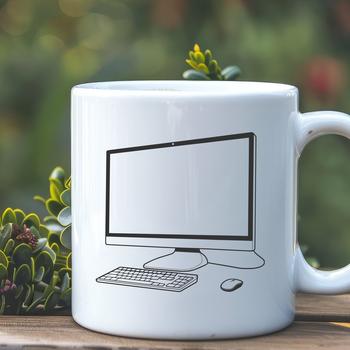 A digital desktop computer with a standard keyboard layout.