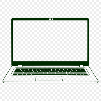 An illustrated depiction of a modern laptop computer with detailed components and elements.