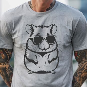 A cute hamster wearing trendy sunglasses, depicted in a simplified vector style.