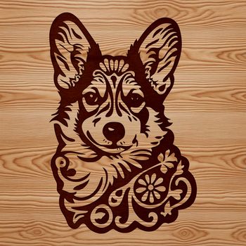 A detailed, vector illustration of a Corgi's head, featuring ornate floral patterns.