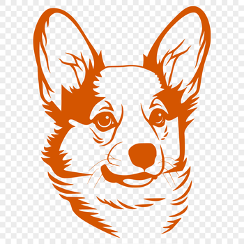 A high-quality illustration of a Corgi's head, featuring its distinctive features and markings.