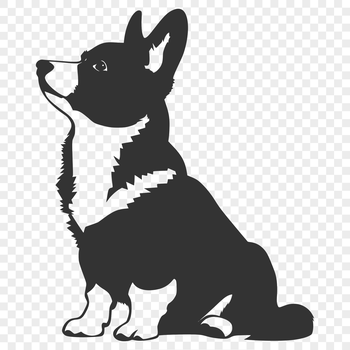 A full-body illustration of a Corgi breed dog sitting on its haunches.