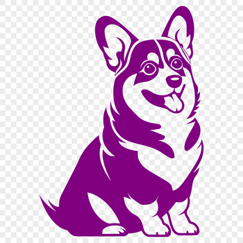 A vector design image featuring a seated corgi animal in profile.