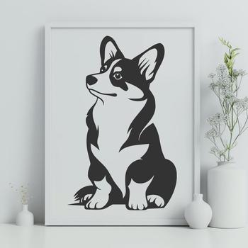 Vector art depiction of a seated corgi animal in simple lines and shapes.