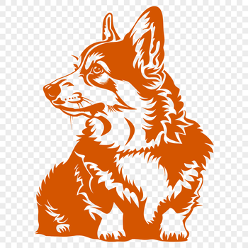 A full-body illustration of a sitting corgi dog in a simple design style.