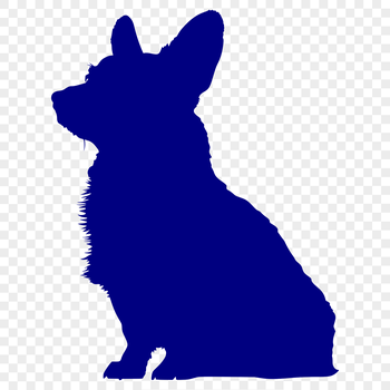A simple line drawing of a corgi dog in full body pose, sitting on its haunches.