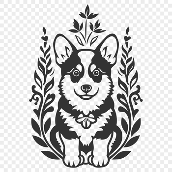 A full-body illustration of a corgi breed dog sitting in profile.
