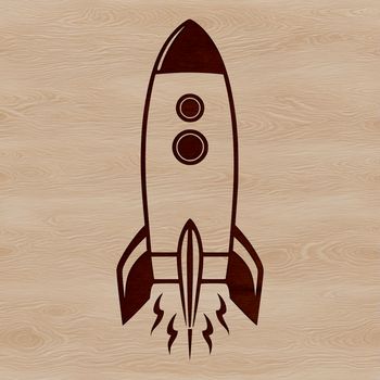 A stylized illustration of a spaceship with futuristic design elements.