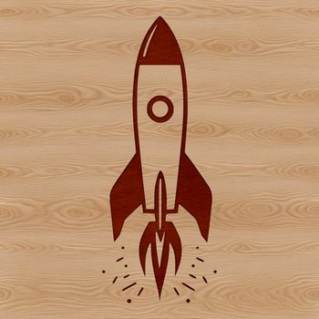 Illustrative space vehicle in a futuristic setting