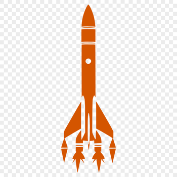A stylized vector illustration of a spaceship in flight.