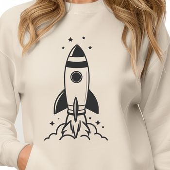 A futuristic spaceship with a sleek design, suitable for vector art projects and cutting machine templates.