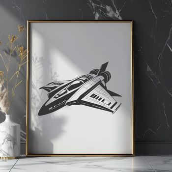 Space-themed clip art design featuring a detailed spaceship.