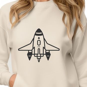 SVG design of a spacecraft with details suitable for cutting machines and vector graphics applications.