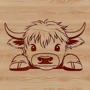 An illustration of a Highland Cow's head with distinctive horns, suitable for vector design projects.