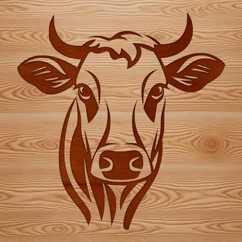 A simplified illustration of a cow's head with facial features.