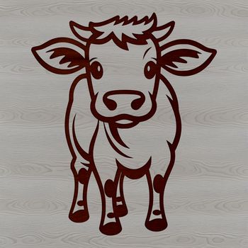 A simple line drawing of a cow on a farm, suitable as vector art or clip art.