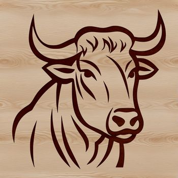 A detailed illustration of a cow's head featuring realistic textures and features.