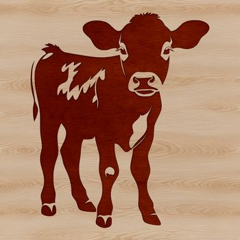 A stylized illustration of a cow with its calf.
