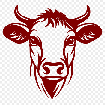 A cartoon-style illustration of a cow's head, created as a vector graphic.