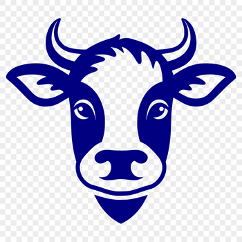 A simplified illustration of a cow's head with brown fur and white spots.