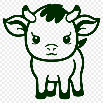 A simple line drawing of a full body cow.