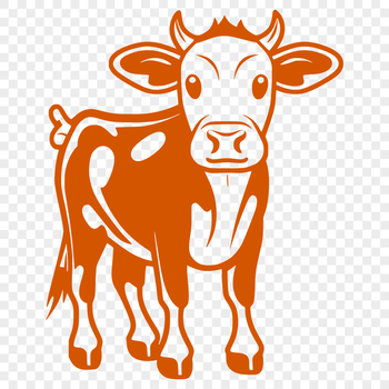 A full-body illustration of a cow with simple lines and shapes.