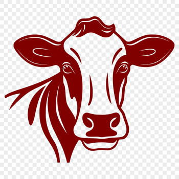 An illustration of a cow's head with detailed facial features and body lines.